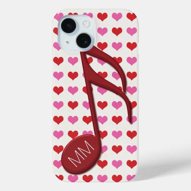 Coques Case-Mate iPhone Monogramme Red Semi Quaver Love Hearts Musique (Verso)