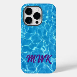 Coque Pour iPhone 14 Pro Monogramme Réflexion d'eau bleue
