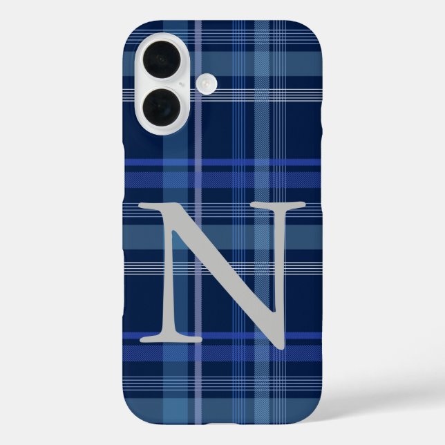 Coques Case-Mate iPhone Monogramme rétro mote Tartan Plaid bleu marine (Verso)