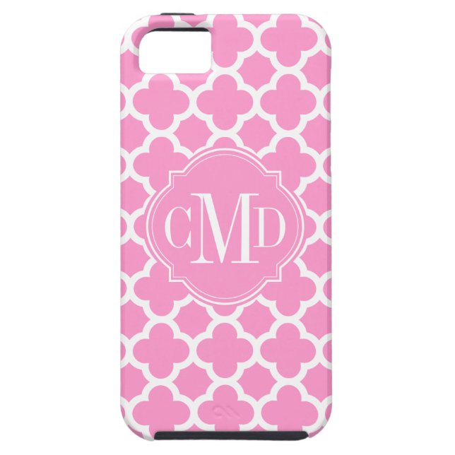 Coques Case-Mate iPhone Monogramme rose-clair et blanc de Quatrefoil de (Dos)