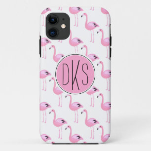 Coque iPhone 11 Monogramme rose des Flamants roses