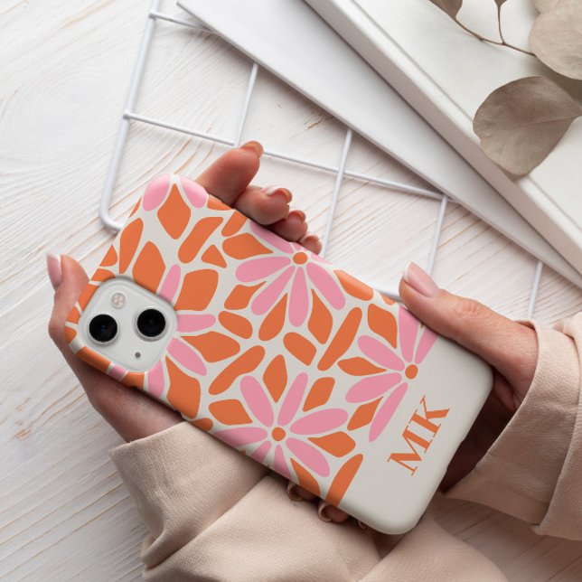 Coques Case-Mate iPhone Monogramme rose et orange rétro (Créateur téléchargé)