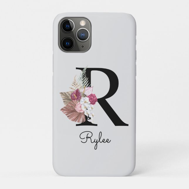 Coques Case-Mate iPhone Monogramme Rose Fleur Initiale R (Dos)
