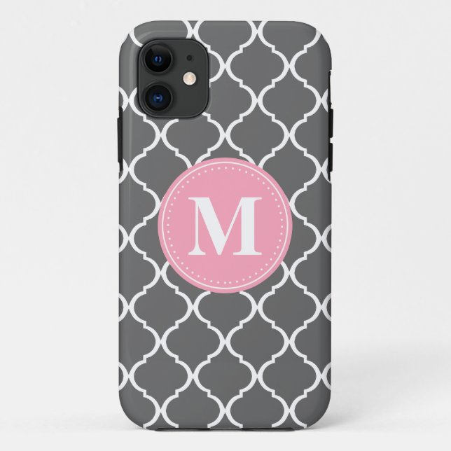 Coques Case-Mate iPhone Monogramme rose gris marocain (Dos)
