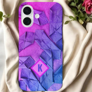 Coque Pour iPhone 16 Monogramme rose magenta violet bleu ombre abstrait