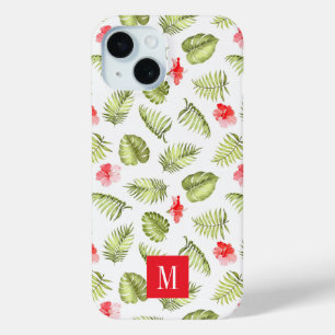 Coque Pour iPhone 15 Monogramme rose moderne Feuille de palme botanique