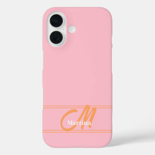 Coque Pour iPhone 16 Monogramme rose moderne Nom initial