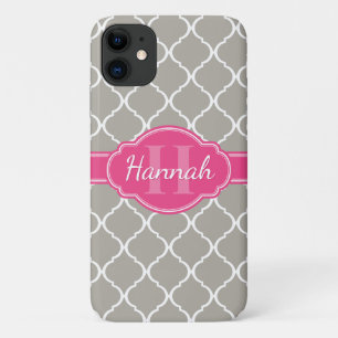 Case-Mate iPhone Case Monogramme rose Motif en lattice blanc gris