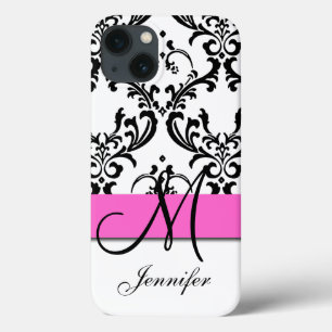 iPhone 13 Case Monogramme rose noir brun brune Damask