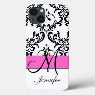 iPhone 13 Case Monogramme rose noir brun brune Damask