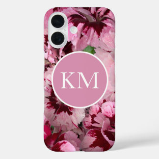 Coque Pour iPhone 16 Monogramme rose oeillet Janvier Fleur d'anniversai