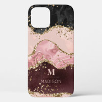 Monogramme Rose Or Agate Liquide et Parties scinti
