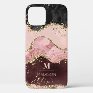 Case-Mate iPhone Case Monogramme Rose Or Agate Liquide et Parties scinti