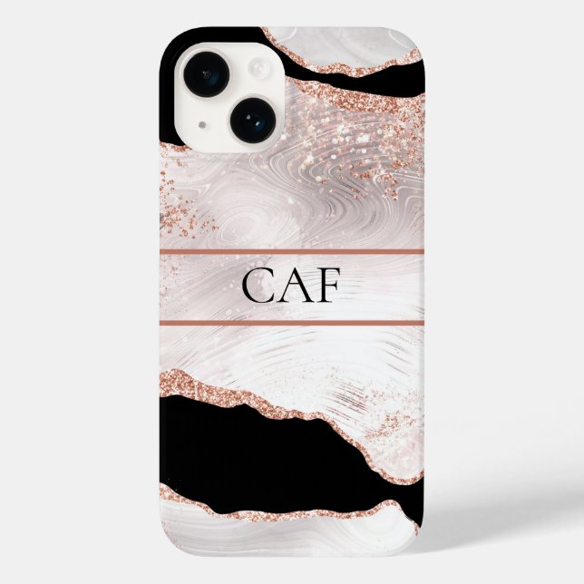 Coques Case-Mate iPhone Monogramme Rose Parties scintillant or Agate noir  (Verso)