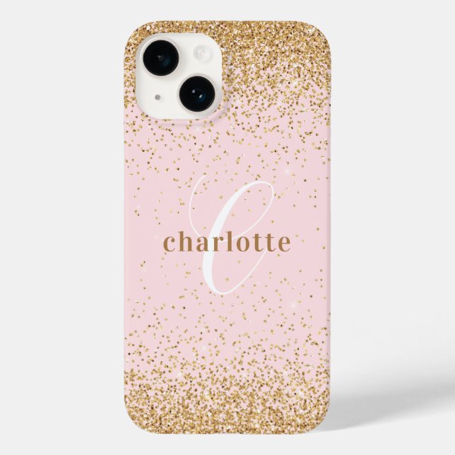 Coques Case-Mate iPhone Monogramme Rose Parties scintillant or Glam fille (Verso)