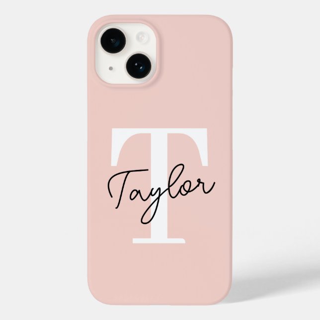 Coques Case-Mate iPhone Monogramme rose rose mou moderne Nom Fille Script (Verso)