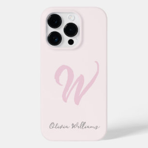 Coque Pour iPhone 14 Pro Monogramme rose rose rose moderne minimaliste fémi