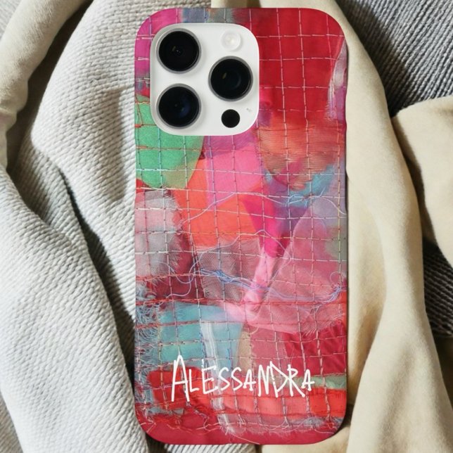 Coques Case-Mate iPhone monogramme rose rouge nom abstrait patern (Créateur téléchargé)