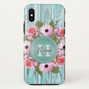Case-Mate iPhone Case Monogramme rose rustique en bois de grange de