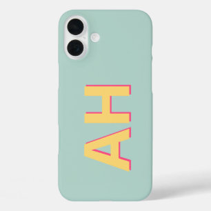 Coques iPhone 16 Plus Monogramme rose turquoise moderne