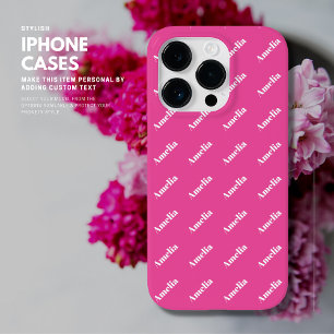 Coque Pour iPhone 14 Pro Monogramme rose vif moderne Motif