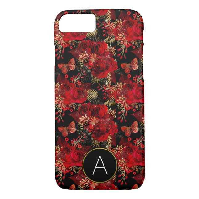 Coques Case-Mate iPhone Monogramme Roses rouges et Motif papillon (Dos)
