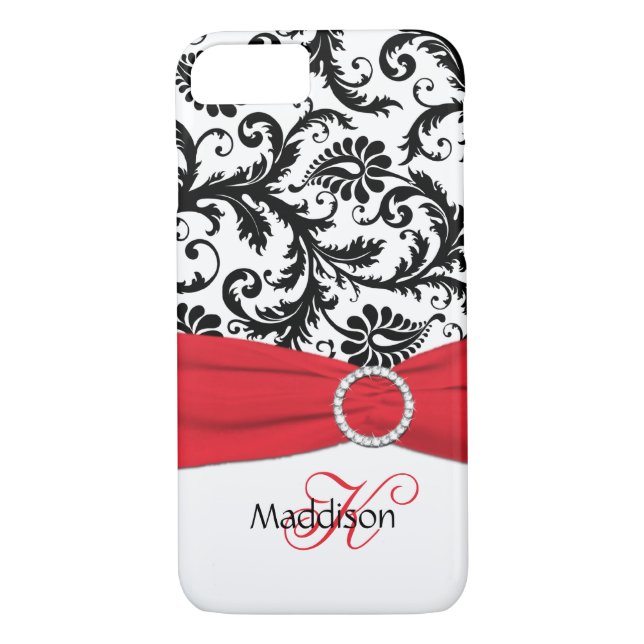 Coques Case-Mate iPhone Monogramme Rouge, noir, blanc Damas Vibe iPhone 7 (Dos)