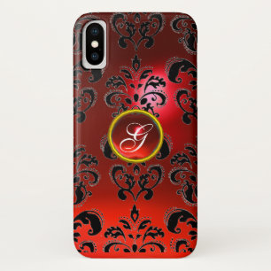 ETUI iPhone Case-Mate MONOGRAMME ROUGE NOIR DE DAMASK RUBY GEMSTONE