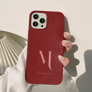 Coque Pour iPhone 15 Monogramme rouge profond élégant et minimal