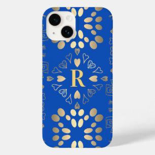 Coque Pour iPhone 14 Monogramme Royal Blue Gold Motif