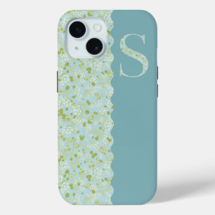 Coque Pour iPhone 15 MONOGRAMME S ACQUA PETITES FLEURS Cas