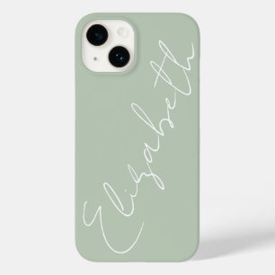 Coque Pour iPhone 14 Monogramme Sage Vert Moderne Minimaliste Feminine