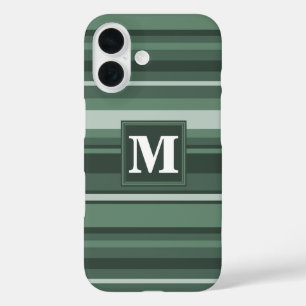Coque Pour iPhone 16 Monogramme sauge bandes vertes
