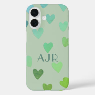 Coque Pour iPhone 16 Monogramme sauge menthe verte coeur rétro motif