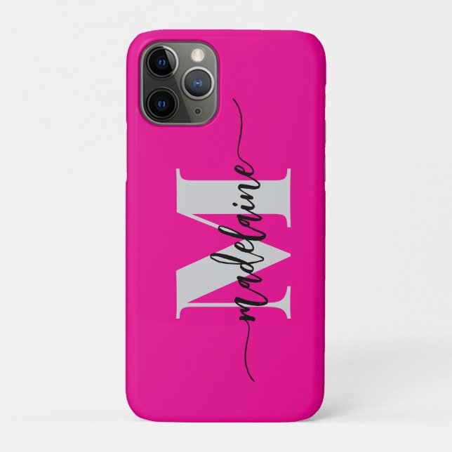 Coques Case-Mate iPhone Monogramme Silver rose noir personnel (Dos)