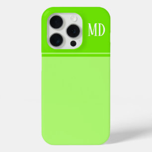 Coque iPhone 15 Pro Monogramme simple et jolie chaux vert rayé