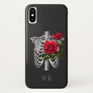 Case-Mate iPhone Case Monogramme squelette de roses rouges gothiques vin