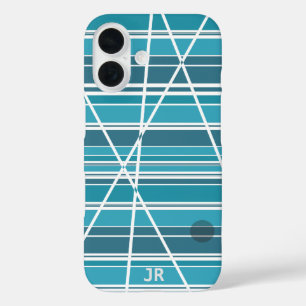 Coque Pour iPhone 16 Monogramme subtil Aqua et blanc Abstrait