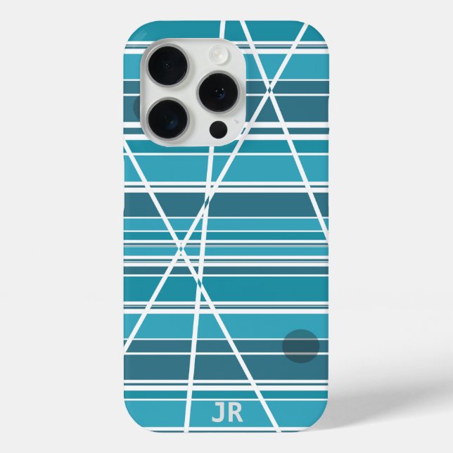 Coques Case-Mate iPhone Monogramme subtil Aqua et blanc Abstrait (Verso)