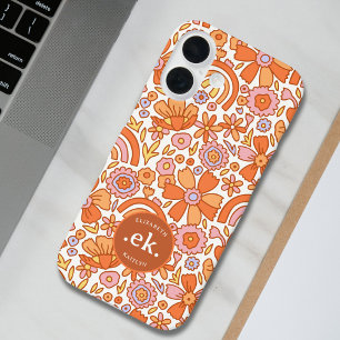 Coque Pour iPhone 16 Monogramme super Retro Orange Florals