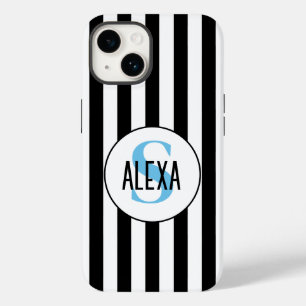 Coque Pour iPhone 14 Monogramme Sur Bandes Noires Et Blanches