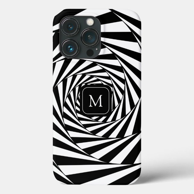 Coques Case-Mate iPhone Monogramme sur l'art Abstrait Black & White Spiral (Verso)
