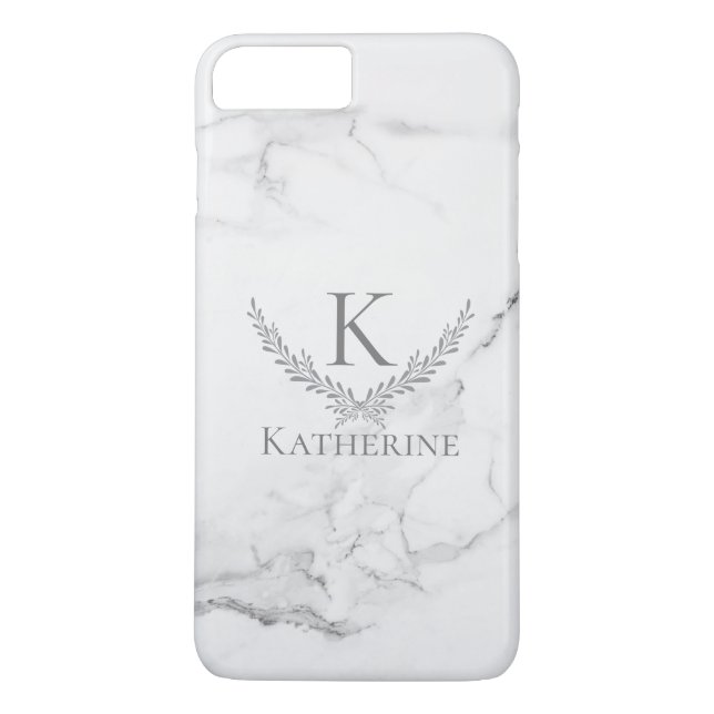 Coques Case-Mate iPhone Monogramme sur marbre avec élégante couronne d'arg (Dos)