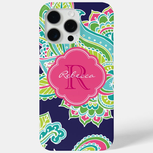 Coques Case-Mate iPhone Monogramme sur mesure de la marine Bohemian Paisle (Verso)