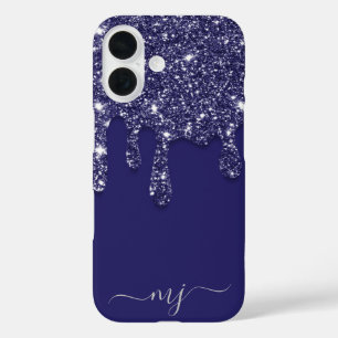 Coque Pour iPhone 16 Monogramme sur mesure de la Parties scintillant bl