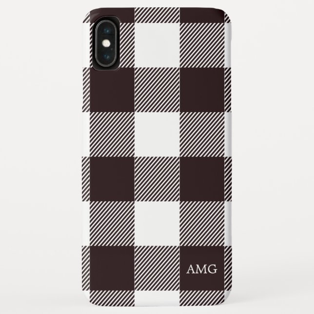 Coques Case-Mate iPhone Monogramme Tartan Plaid Noir & Blanc (Dos)