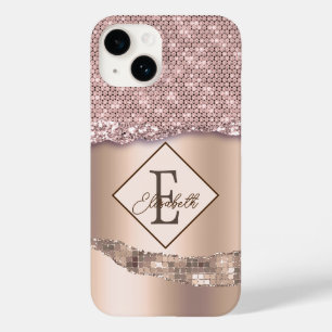 Coque Pour iPhone 14 Monogramme tendance en diamant de cuivre