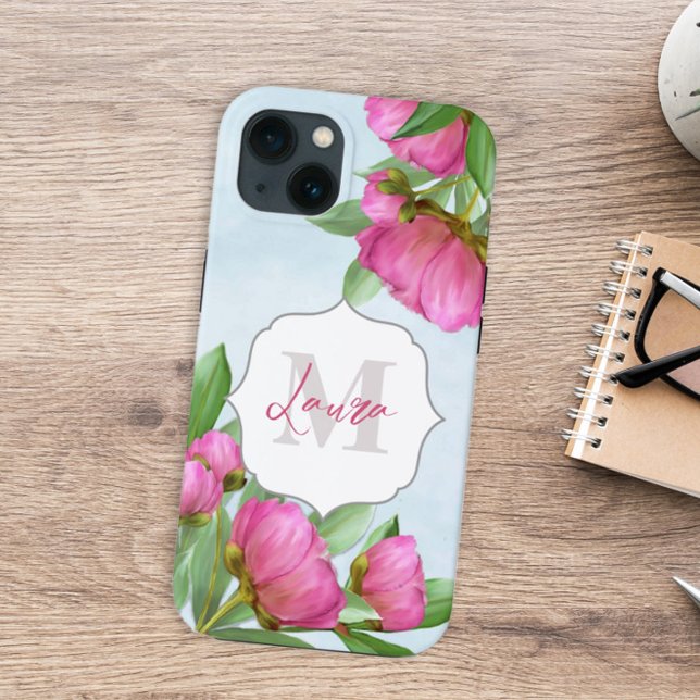 Coques Case-Mate iPhone Monogramme tendance florale pivoine élégante (Créateur téléchargé)