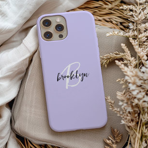 Coque Pour iPhone 15 Monogramme tendance lavande blanc noir Script
