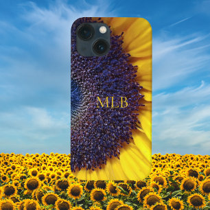 Coque Pour iPhone 15 Monogramme Tournesol jaune Closeup avec initiales